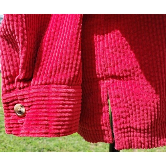 LL Bean Womens Red Corduroy Relaxed Tunic Button Up Flannel Lined Shaket Sz Sml - Picture 7 of 15